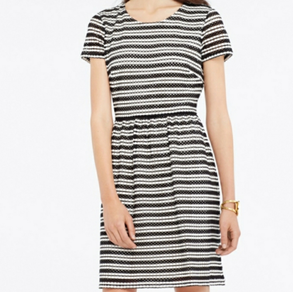 Ann Taylor Black and White Striped Midi Dress